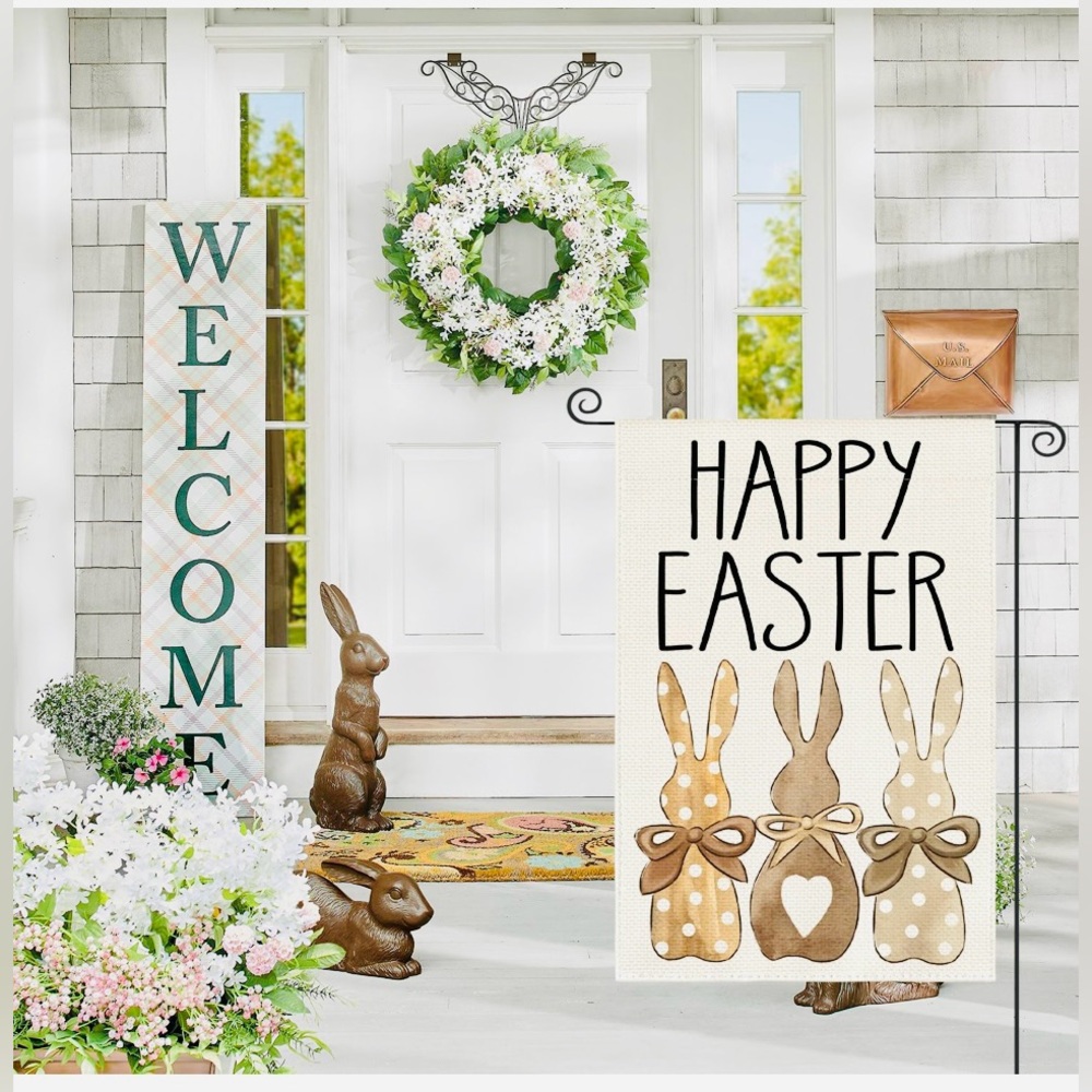 Easter Bunny Garden Flag - Brown and White